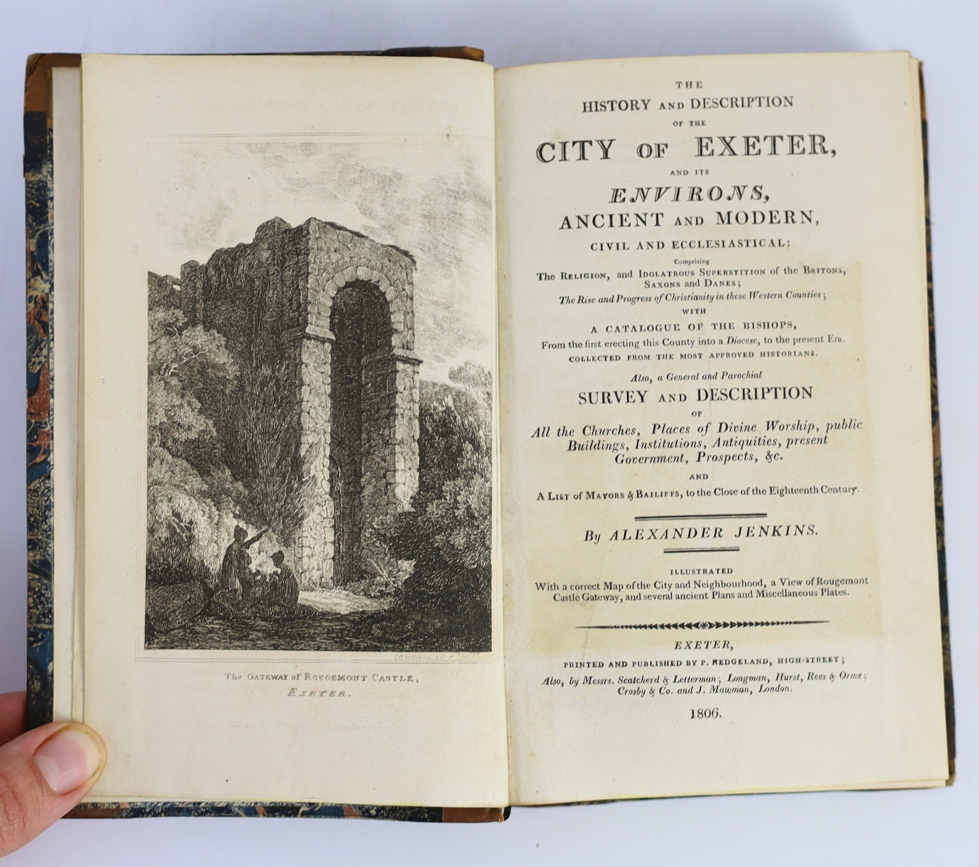 EXETER - Oliver, George, Rev. - The History of Exeter, 8vo, rebound half green morocco, Exeter, 1821; Jenkins, Alexander - The History and Description of the County of Exeter and its Environs, 8vo, half calf, with engrav